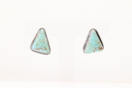 Native America Navajo Sterling Silver Kingman Turquoise Post Earring's By Sheryl Kee.