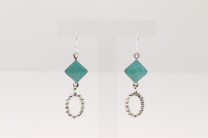 Native America Navajo Sterling Silver Turquoise Dangling Earring's By Kimberly Yazzie.