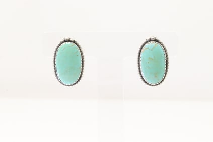 Native America Navajo Sterling Silver Kingman Turquoise Post Earring's By Virginia Becenti.
