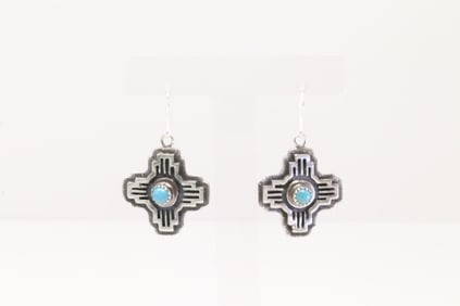 Native America Navajo Sterling Silver Turquoise Dangling Earring's By Kenny Lonjose.