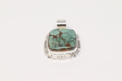 Native America Navajo Sterling Silver Kingman Turquoise Pendant By L.M.Y.