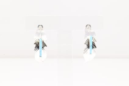 Native America Navajo Sterling Silver Turquoise Hoop Earring's By Alan Barney.