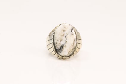 Native America Navajo Sterling Silver White Buffalo Ring By R.