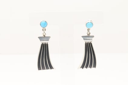 Native America Navajo Sterling Silver Turquoise Post / Dangling Earring's By James Bahe.