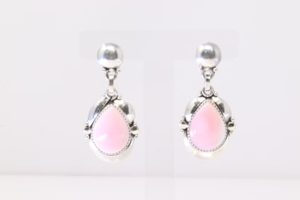 Native America Navajo Sterling Silver Pink Conch Post / Dangling Earring's By Clem Nailwood.