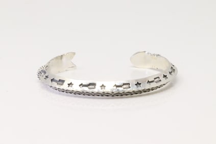 Native America Navajo Sterling Silver Stamped Bracelet By Belayne Reeves.