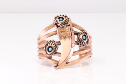 Native America Navajo Bear Paw Turquoise Copper Bracelet Cuff By R.B.