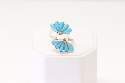 Native America Zuni Sterling Silver Turquoise Inaly Ring By R.V.N.