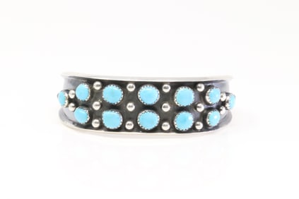 Native America Navajo Sterling Silver 2 Line Turquoise Bracelet Cuff By Paul Largo.