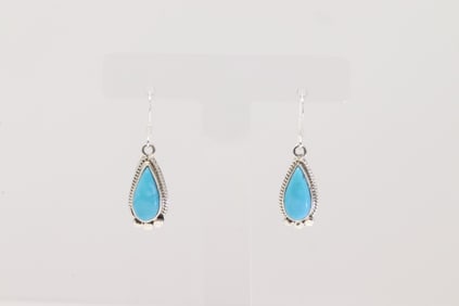 Native America Navajo Sterling Silver Turquoise Dangling Earring's By Sharon McCarthy.