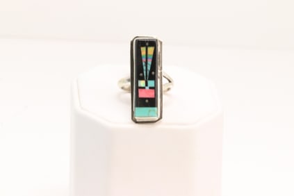 Native America Navajo Sterling Silver Night Sky Inlay Ring By G.