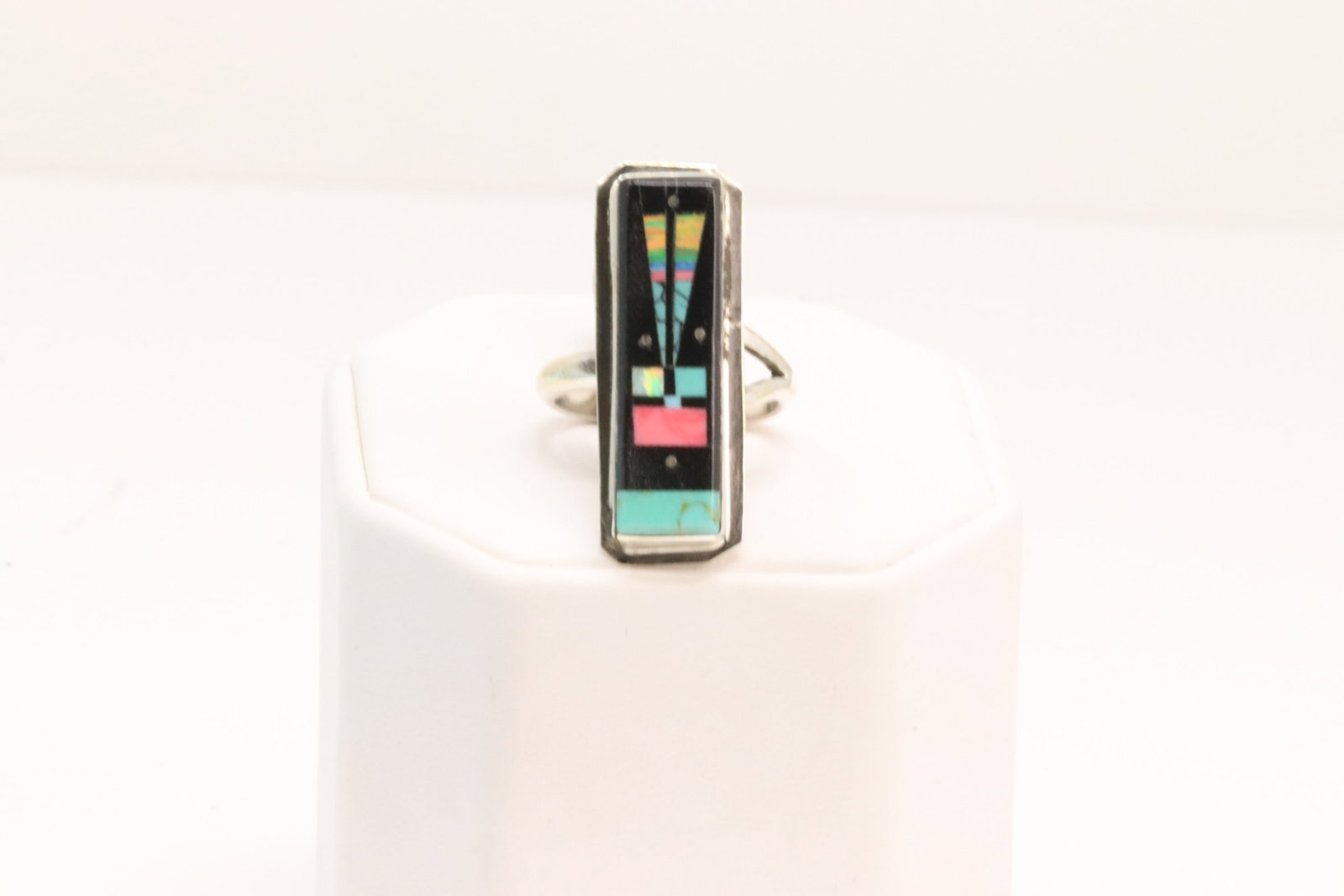 Native America Navajo Sterling Silver Night Sky Inlay Ring By G.: This is a Native America Navajo Sterling Silver Night Sky Inlay Ring By G. Ring size: 7.50.