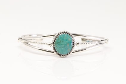 Native America Navajo Sterling Silver Turquoise Bracelet Cuff By Alice R.Saunders.