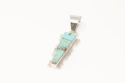 Native America Navajo Sterling Silver Kingman Turquoise Pendant By Steve Francisco.