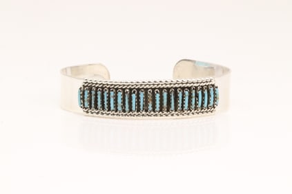 Native America Zuni Sterling Silver Turquoise Bracelet Cuff By Y.