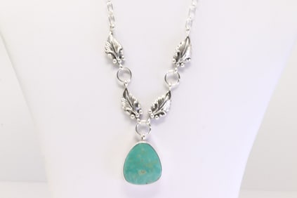 Native America Navajo Sterling Silver Turquoise Necklace By Verley Betone.