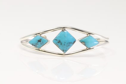 Native America Navajo Sterling Silver Turquoise Bracelet Cuff By Helen Barbone.