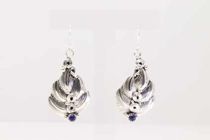 Native America Navajo Sterling Silver Lapis Leaf Dangling Earring's By Darrell Morgan.