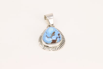 Native America Navajo Sterling Silver Golden Hill Turquoise Pendant By N.J.