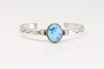 Native America Navajo Sterling Silver Turquoise Bracelet Cuff By Samuel Yellowhair.