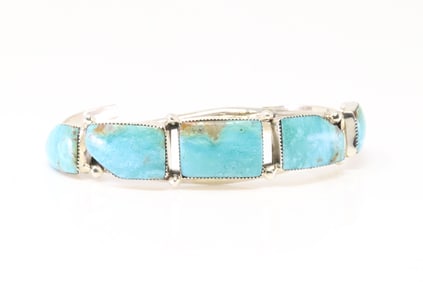 Native America Navajo Sterling Silver Turquoise Bracelet Cuff By Calvin Belin.