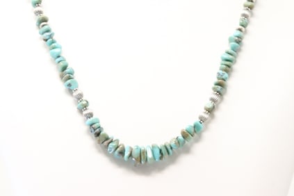 Native America Navajo Sterling Silver Turquoise / Pear Beaded Necklace.
