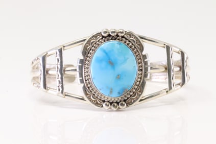 Native America Navajo Sterling Silver Turquoise Bracelet Cuff By S.Y.