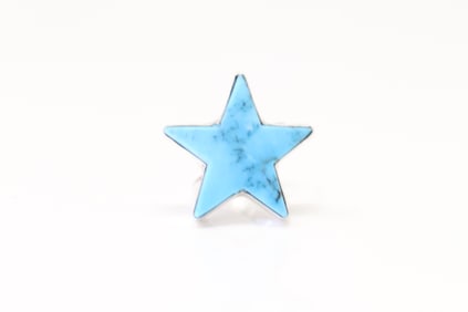 Native America Navajo Sterling Silver Kingman Turquoise Star Ring By Donovan Skeets.