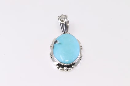 Native America Navajo Sterling Silver Turquoise Pendant By Phyllis A.