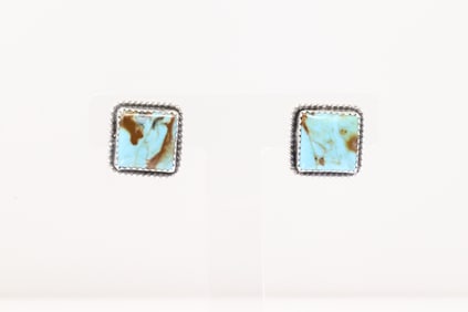 Native American Navajo Sterling Silver Kingman Turquoise Post Earring's By Virginia Becenti.