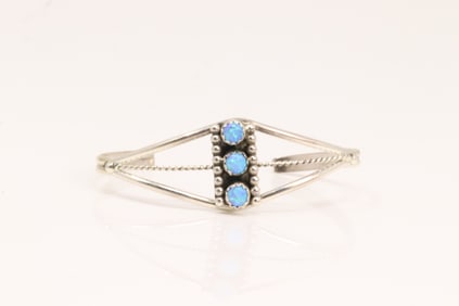 Native American Navajo Sterling Silver Synthetic Blue Opal Bracelet.