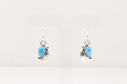 Native America Zuni Sterling Silver Turquoise Feather Dangaling Earring's By Lydia Simplicio.