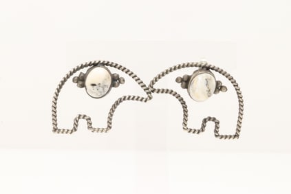 Native America Navajo Sterling Silver White Buffalo Bear Post Earring's By L.A Jr.