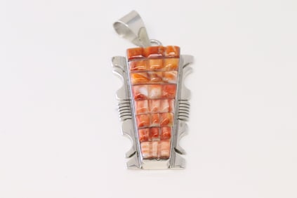 Native America Navajo Sterling Silver Spiny Oyter Pendant By Steve Francisco.