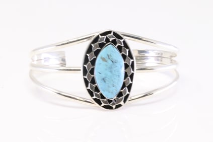 Native America Navajo Sterling Silver Turquoise Bracelet Cuff By Raymond Yazzie.