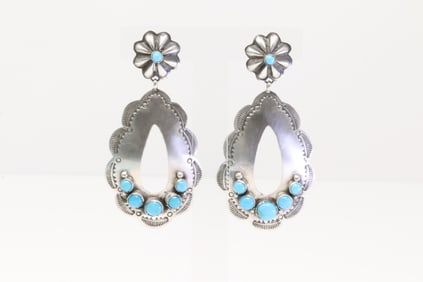 Native America Navajo Sterling Silver Turquoise Post / Dangling Earring's By Rita Lee.