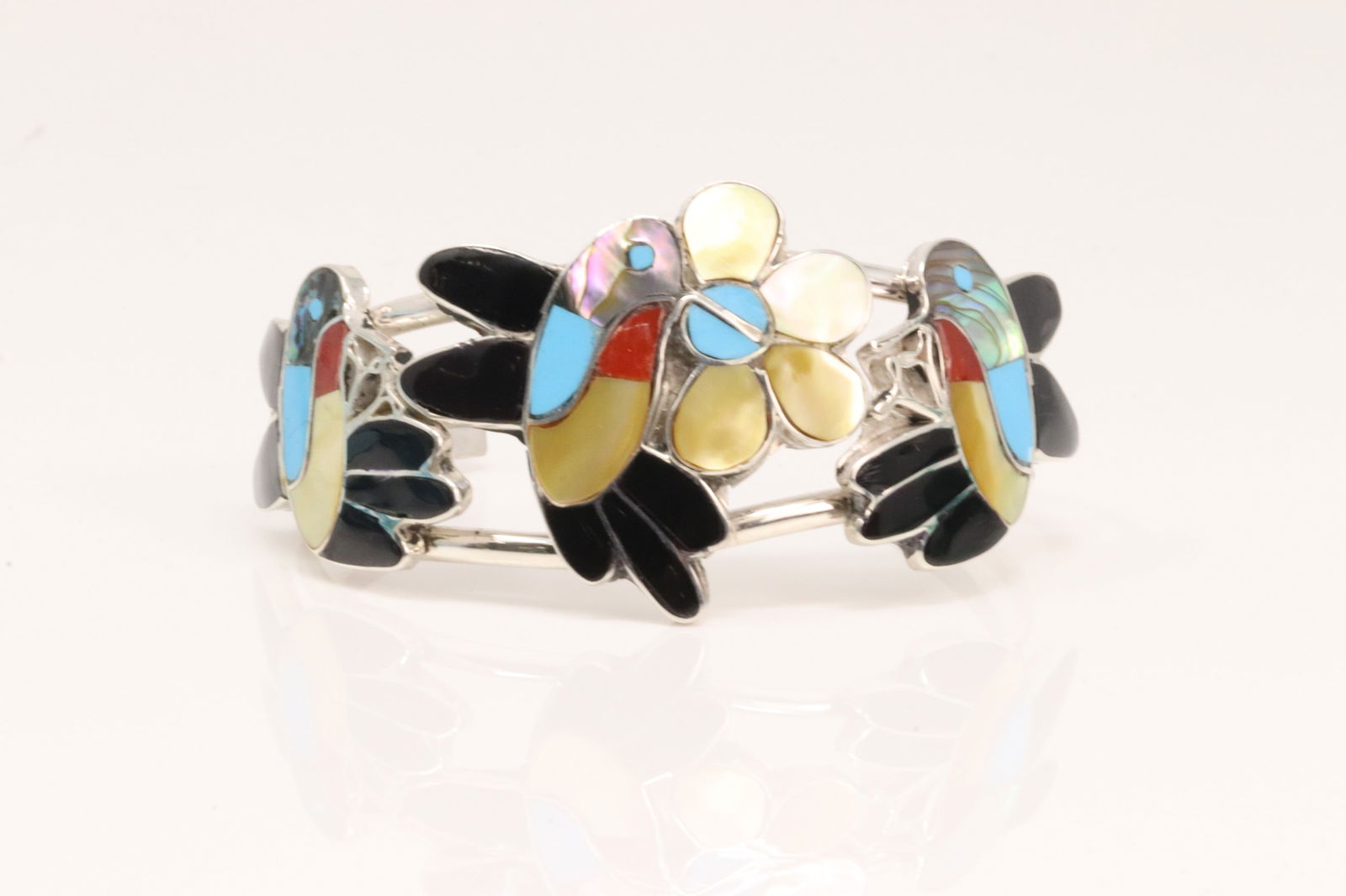 Native America Zuni Sterling Silver Multi-Color Humming Bird Bracelet Cuff By Ella Gia. (1 of 4)