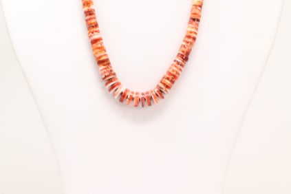 Native America Navajo Sterling Silver Spiny Oyster Necklace By Ramona Calavaza.