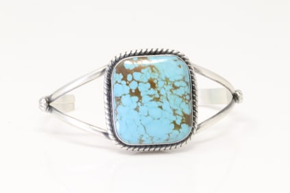 Native America Navajo Sterling Silver Number 8 Turquoise Bracelet Cuff By Alfred Martinez.