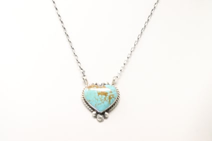 Native America Navajo Sterling Silver Kingman Heart Necklace By Augustine Largo.