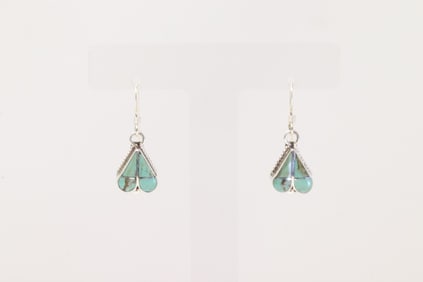 Native American Zuni Sterling Silver Turquoise Inlay Heart Dangaling Earring's By Vaelda Nastacio.