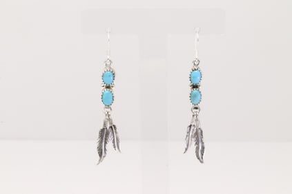 Native America Navajo Sterling Silver Turquoise Dangling Earring's By Annie Spencer.