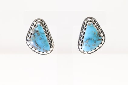 Native America Navajo Sterling Silver Turquoise Post Earring's By Sharon McCarthy.