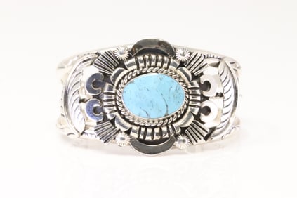 Native America Navajo Sterling Silver Turquoise Bracelet Cuff By R.B.