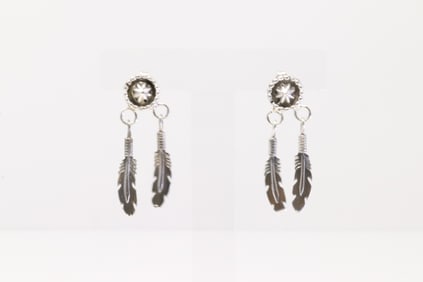 Native America Navajo Sterling Silver Feather Post / Dangling Earring's By Letricia Largo.