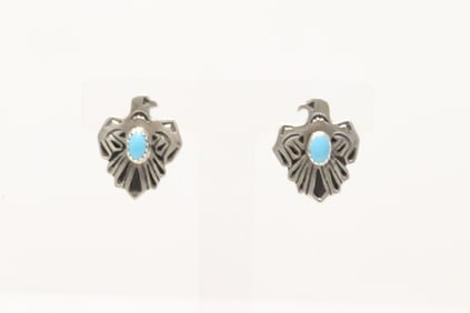 Native America Navajo Sterling Silver Turquoise Thunderbird Post Earring's By R.B.