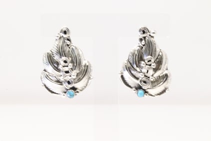 Native America Navajo Sterling Silver Turquoise Feather Pots Earring's By Darrell Morgan.