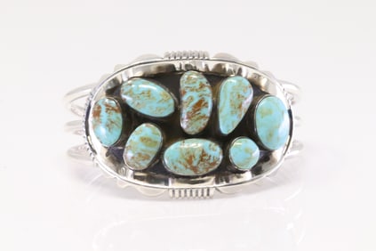 Native America Navajo Sterling Silver Kingman Turquoise Bracelet Cuff By Jim Belen.