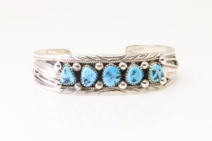 Native America Navajo Sterling Silver Turquoise Bracelet By Davey Morgan.