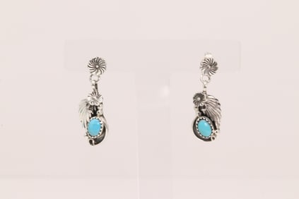 Native America Navajo Sterling Silver Turquoise Post / Dangling Earring's By Verley Betone.